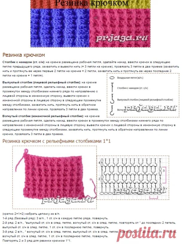 Резинка связанная крючком схема Вязание резинки крючком