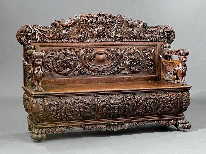 Резная мебель из дерева фото Carved Oak Hall Seat, prob. Horner in 2019 Real wood furniture, Carving, Victori