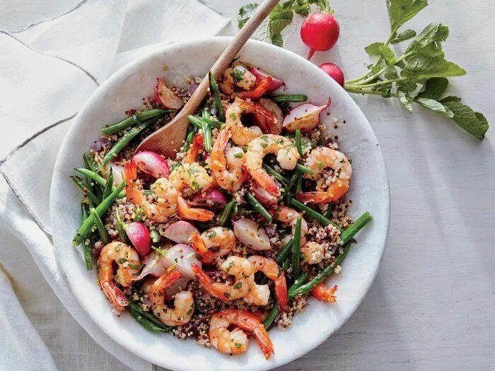 Резота блюдо рецепт с фото Lemon-Garlic Shrimp with Radish and Green Bean Quinoa Recipe Recipe Cooking ligh