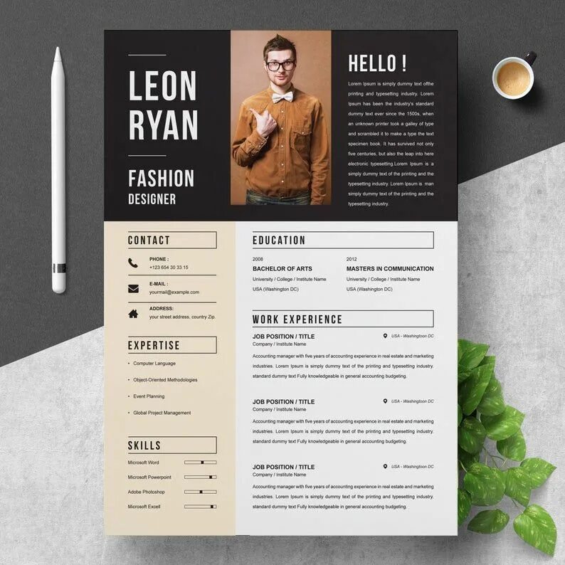 Резюме дизайнера интерьера образец Bold Resume Template for Fashion Designer Instant Download - Etsy Resume design,