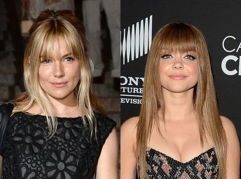 Рваная челка на круглое лицо фото Sienna Miller and Sarah Hyland Debut Bangs