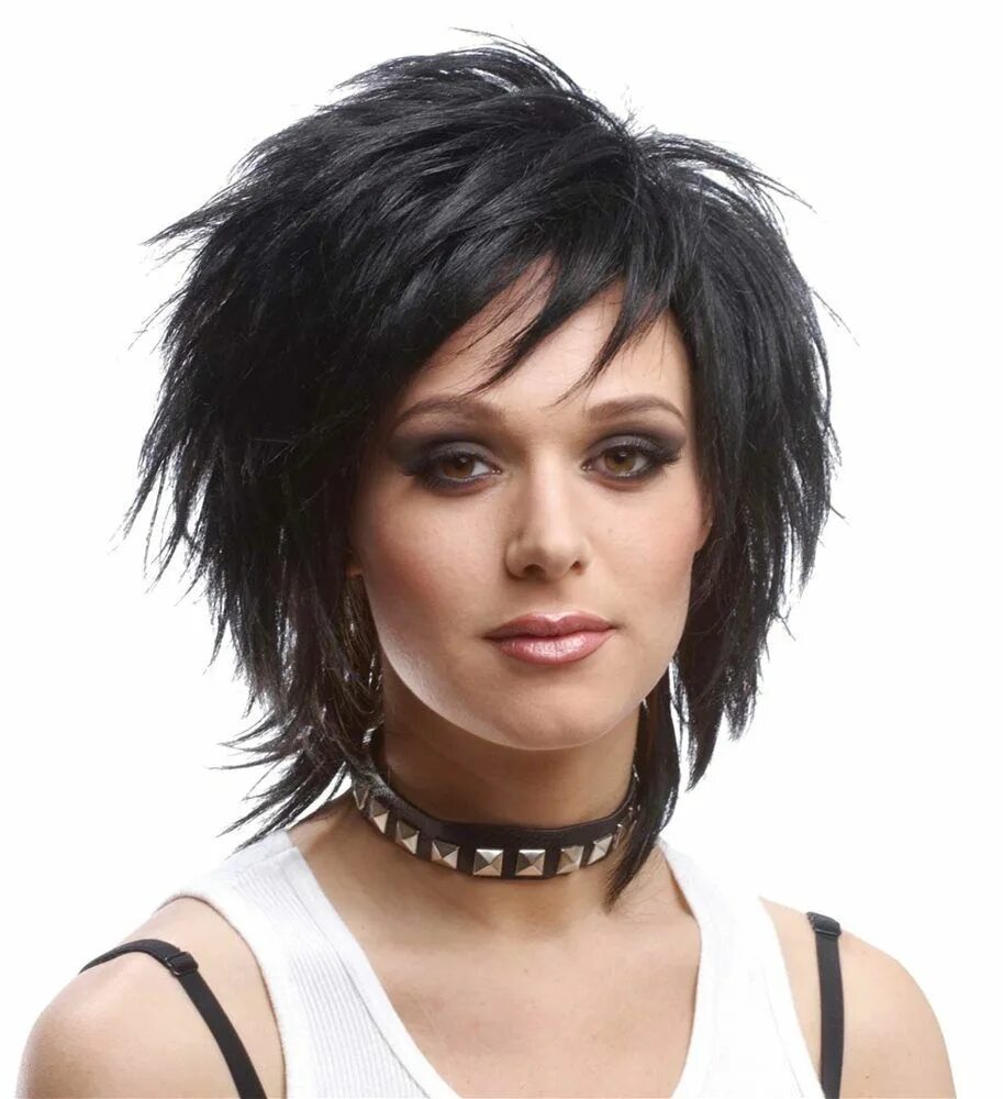 Рваная короткая стрижка волос фото 80s Unisex Black Wig Medium hair styles, Rocker hair, Hair cuts