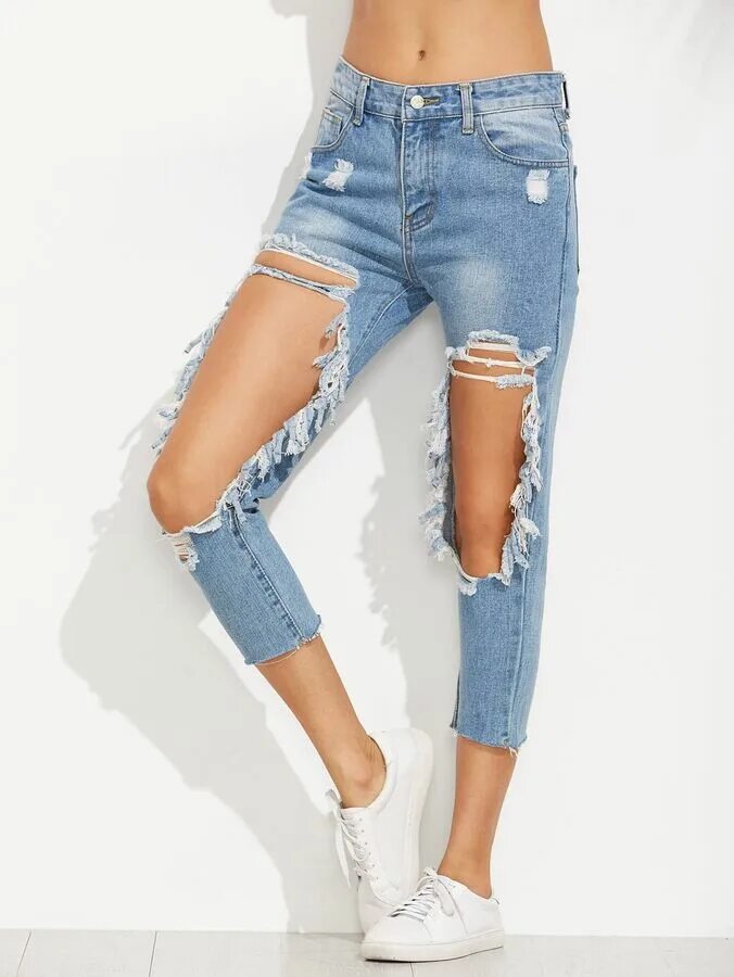 Рваные джинсы фото женские Blue Distressed Skinny Jeans Джинсовые изделия. Женские джинсы