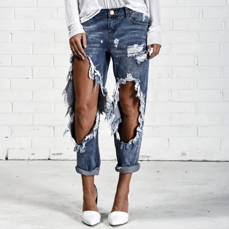 Рваные джинсы фото женские Ripped Jeans: Women's Street Denim & Vintage Pencil Pants