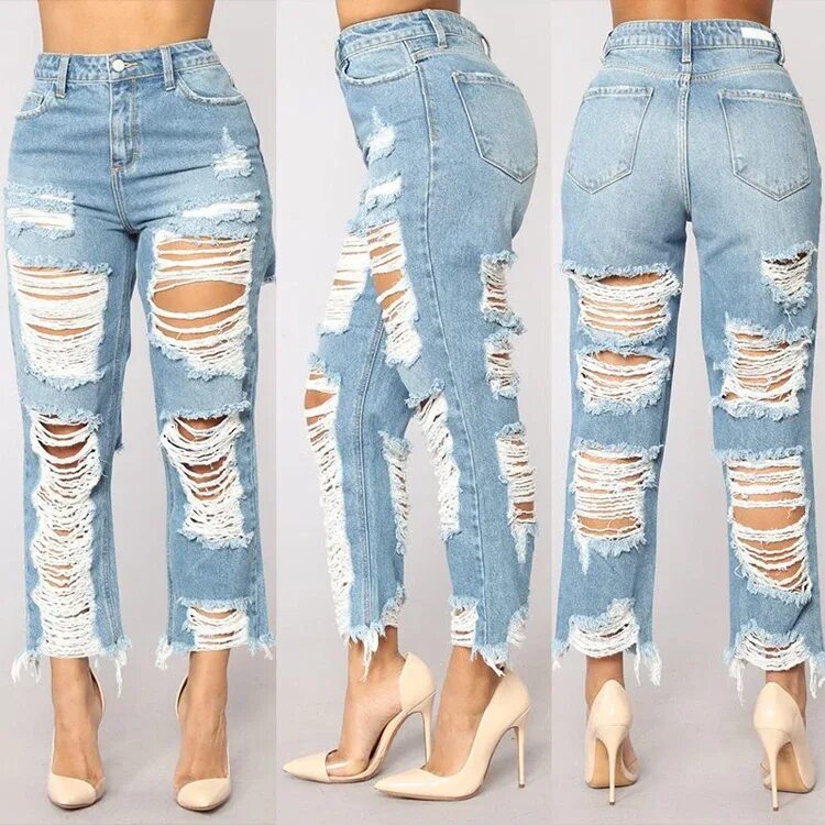 Рваные джинсы в домашних условиях фото EDGE DENIM woman high waist ripped distressed destroy denim jeans soft light blu