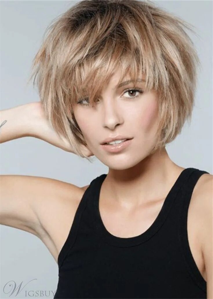 Рваный боб на короткие волосы фото Women's Short Choppy Hairstyle Human Hair Wig 10 Inches: M.Wigsbuy.com Короткие 